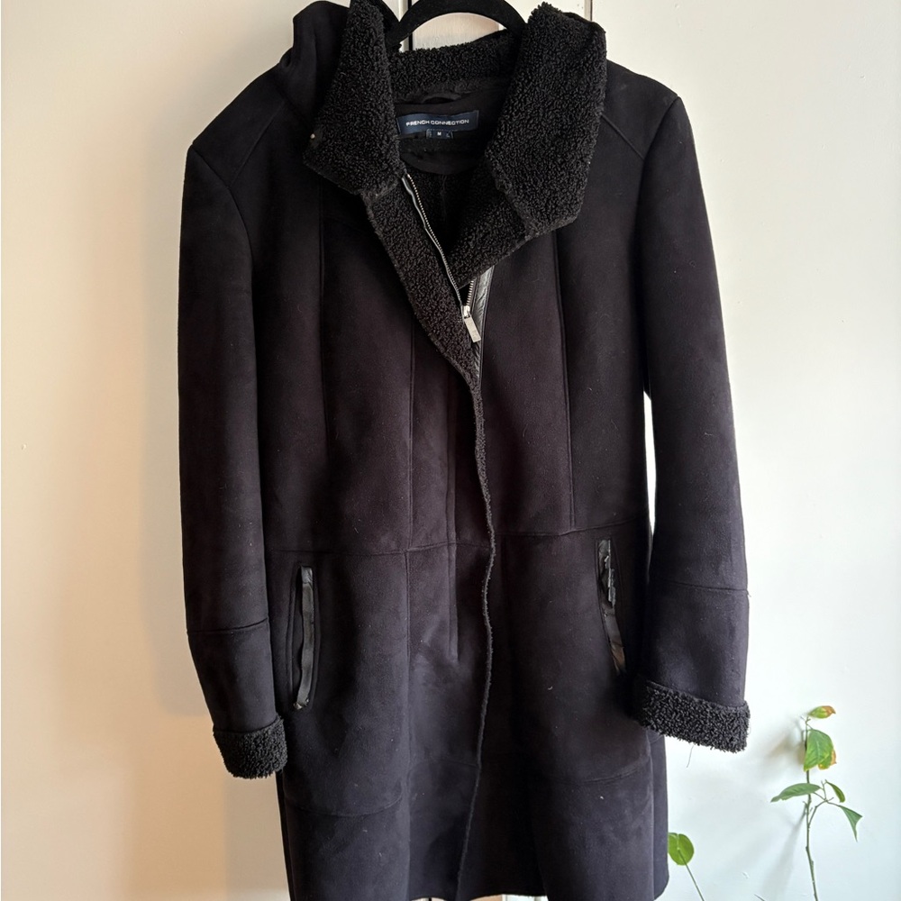 French Connection Black Shearling Coat